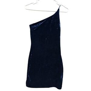 Lulu's Y2K Velvet Blue One Shoulder Cocktail Dress Fairy Small‎